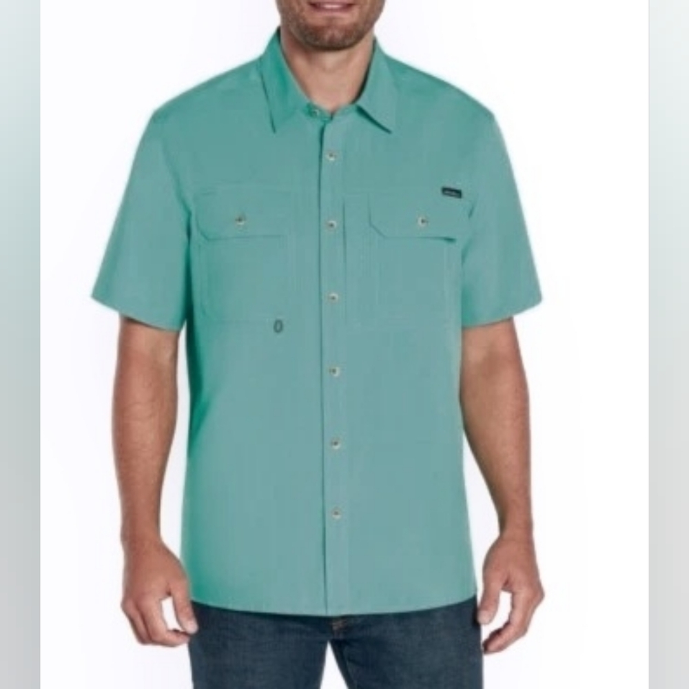 NWT Eddie Bauer Tech Woven Buttoned Short Sleeved Shirt (Turquoise)
